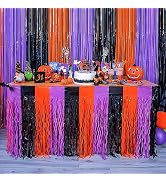 LOLStar Halloween Party Decorations 2 Pack Orange Purple and Black Wavy Metallic Tinsel Foil Frin...