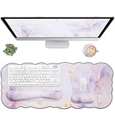 HUADO Scalloped Desk Mat 4-in-1 Set, XXL Large Wave Edge Mouse Pad with Gel Wrist Rest, Memory Fo...