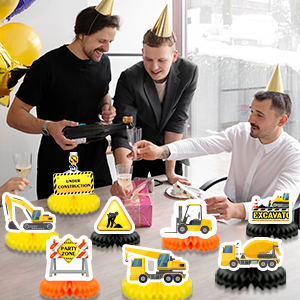 construction birthday honeycomb centerpieces