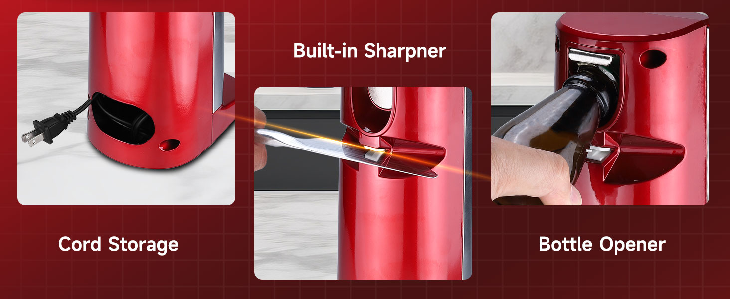 NK-0729 Built-in Knife Sharpener Bottle Opener Included Cord Storage Non-Slip Base for Stability