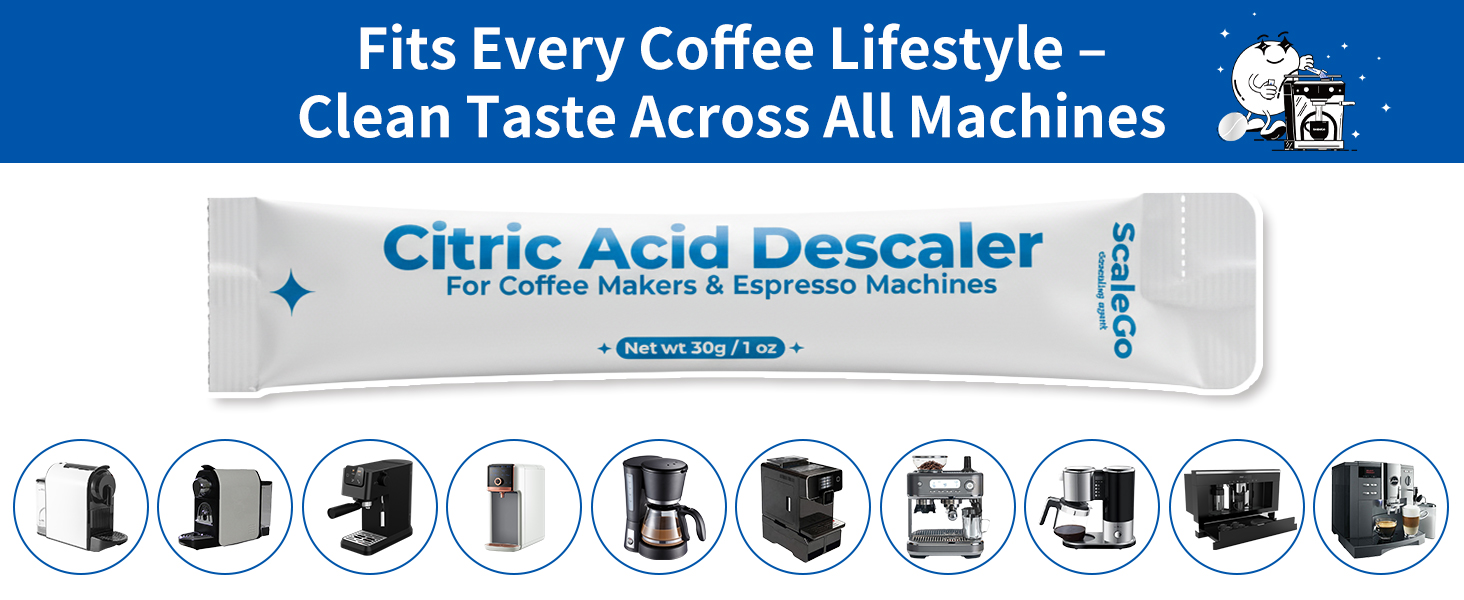 Scalego coffee machine descaler fits every coffee lifestyle, clean taste across all machines