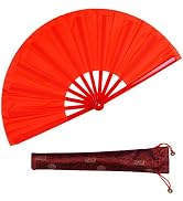 Dance Folding Hand Fan-Red Large Chinese Kung Fu Tai Chi Polycarbonate Hand Held Folding Fans for...