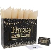 16.5” Extra Large Black Retirement Gift Bag Set with Handles, Greeting Card, Tissue Papers and St...