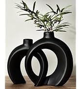 Round Donut Vase Set of 2 - Minimalist Nordic Modern Ceramic Decorative Black Vases For Home Offi...