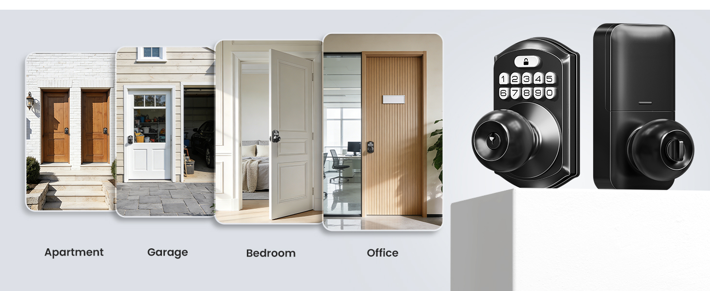 Fits various scenarios—front door, bedroom, garage, office, apartment home, rental properties