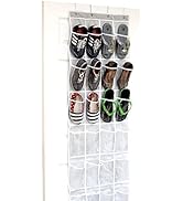 Simple Houseware 24 Pockets - Crystal Clear Over The Door Hanging Shoe Organizer, Gray (64'' x 19'')