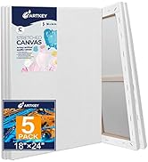 Stretched Canvases for Painting 18x24 Inch 5-Pack, 10 oz Triple Primed Acid-Free 100% Cotton Blan...