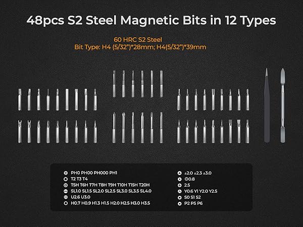 48pcs s2 steel magnetic bics in 12 types