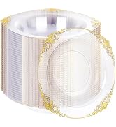 Joyido 100PCS Clear Gold Plastic Bowls - 12 oz Clear Disposable Salad Bowls - Heavy Duty Disposab...