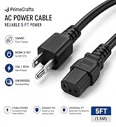 PrimeCrafts 5 ft AC power cable with NEMA 5-15P IEC C13 connectors, featuring durable PVC jacket