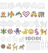 H&W 20 PCS 5mm Fuse Beads Boards, Clear Animal Shape Template Plastic Pegboards with 20 Colorful ...