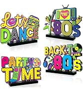 80s Party Decorations 4Pcs 80s Table Centerpieces | 1980s Hip Hop Party Table Favors Retro 80's T...