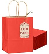 qiqee 100PCS Gift Bag with Handles Bulk Kraft Red Paper Bags Multiple Uses (8.3