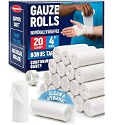 Premium Gauze Rolls - (20 Pack) - 4" x 4.1yd First Aid Rolled Gauze - Individually Wrapped + Bonu...