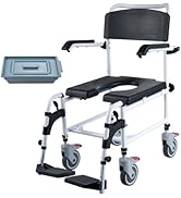 VEVOR Shower Commode Wheelchair with 4 Lockable Wheels, Footrests, Flip-up Arms, 3-Level Adjustab...