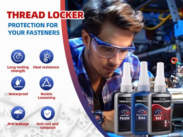 Threadlocker Purple Blue and Red, Low, Medium and High Strength Thread Locker