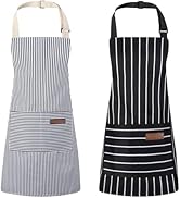 XLSXEXCL 2 Pack Stripes Kids Apron, Kids Cooking Aprons with 2 Pockets, Cute Aprons for Cooking f...