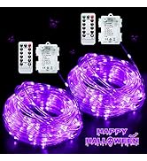 JMEXSUSS 2 Pack Purple Battery Operated String Lights Outdoor Waterproof, Each 33 ft 100 LED Batt...