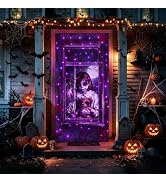 Halloween Door Cover Decor Lights, 37*81 inch Front Door Decor with 8 Modes | Timer, Waterproof P...