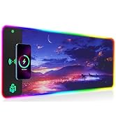 GIM Wireless Charging RGB Gaming Mouse Pad 15W, LED Mouse Mat 800x300x4MM, 10 Light Modes Extra L...