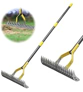 Thatch Rake, 2-in-1 Lawns Manual Dethatcher with Adjustable Head, 55" Heavy Duty Metal Dethatchin...