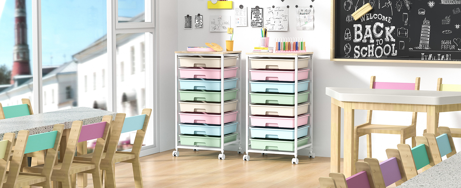 Utility Rolling Cart with Drawers for school