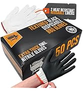 HDMNDD Black Disposable BBQ Grill Gloves Kit - 50 Heavy Duty Textured Grip and 2 Heat Resistant R...