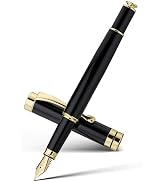 MCNTEIK Fountain Pen-Luxury Black and Gold Finish, 18K Gilded Nib(Fine), Smooth Ink Flow, Complet...