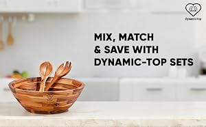 Natural wood cutting boards, serving tray, salad bowls displayed as kitchen essentials