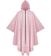 PTEROMY Hooded Rain Poncho for Adult with Zipper, Waterproof Lightweight Unisex Raincoat for Men ...