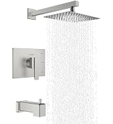 KENES Brushed Nickel Tub Shower Faucet Set Complete, Tub and Shower Trim Kit with 10-Inch Rain Sh...