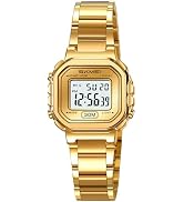 Gosasa Women’s Retro Digital Watch, Small Square LED Backlight, 30M Water Resistant, Stainless St...