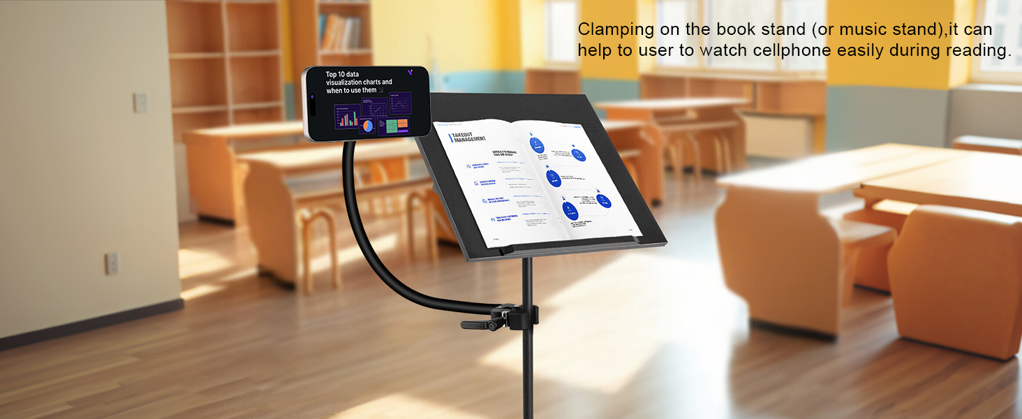 Music stand gooseneck phone holder