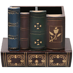 Desk Organizer Caddy, Pencil and Pen Holder with Bottom Storage Drawer,Antique Library Books Design