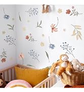 Boho Flower Wall Decals,Watercolor Flower Wall Art,Wildflower Wall Decals,Girls Bedroom Removable...