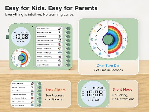 3 in 1 Visual Timer ADHD Tool Kids Adults Task Schedule Chore Planning Board Home green