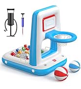 QPAU Pool Basketball Hoop with Built-in Cooler, 42" Heavy Duty Poolside & Floating Basketball Hoo...
