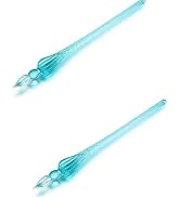Rosojodg 2Pcs Peacock Blue Glass Dip Pen Vintage Glass Dip Dipping Pen Filling Ink Signature Call...