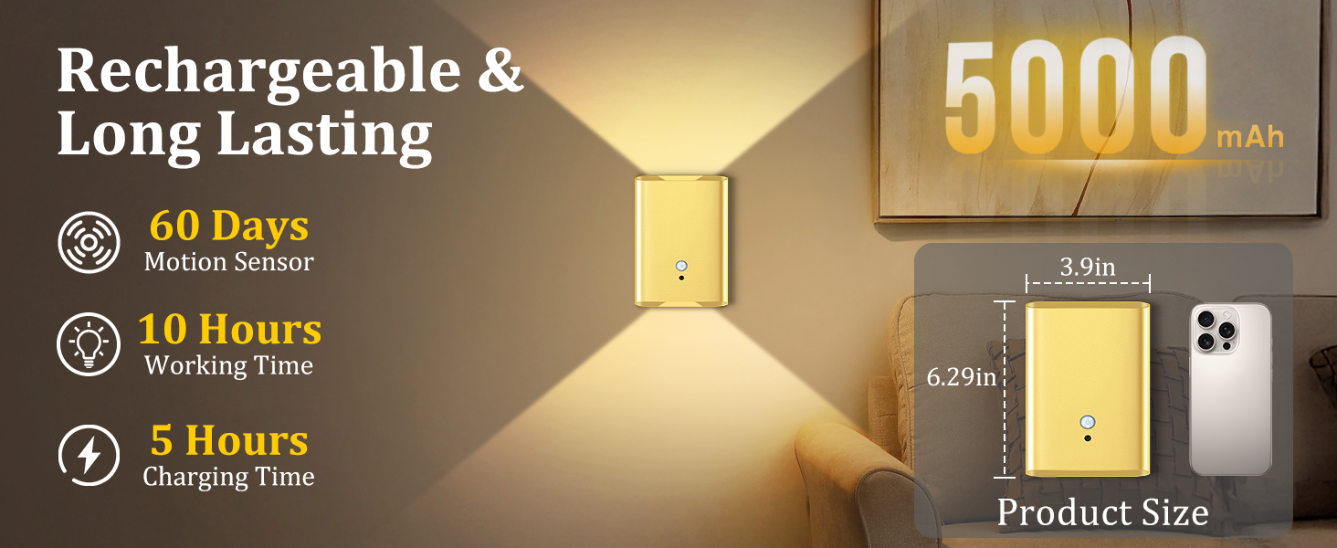 5000mAh Rechargeable motion sensor wall lights