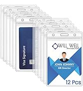 12 Pcs Extra Thick ID Card Badge Holder, Vertical Clear PVC Card Holder with Waterproof Resealabl...