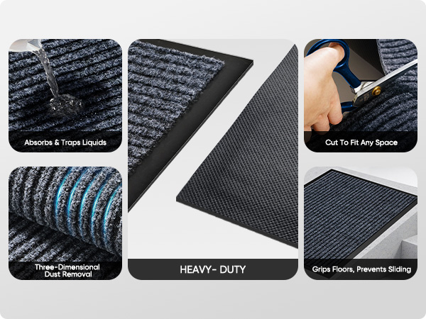mat absorbs liquids, removes 3D dust, and grips the floor. Can be custom cut to fit your space