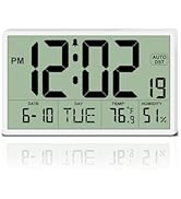 9‘’ Narrow Bezels Battery Operated Digital Wall Clock with Temperature and Humidity - Auto DST, L...
