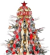 Christmas Tree Topper Wreath Bow Large Christmas Bow Tree Topper 52"x13" Red Gold Snowflake Patte...