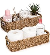 ZAVOOS 2 Pack Toilet Tank Basket, Handwoven Rectangular Wicker Shelf Baskets for Organizing, Deco...