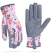 Womens Gardening Weeding Working Gloves, Leather Garden Glove for Women Thorn Proof No Stab for D...