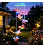 Toodour Solar Wind Chime, Color Changing LED Swaging Butterfly Wind Chimes, Upgrade Butterfly wit...
