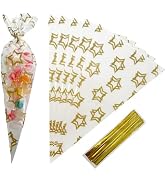 PABCK 50Pcs Cone Shaped Cellophane Treat Bags 6.69x11.8 inch Party Favor Gift Wrap Cellophane Bag...
