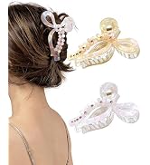 ACECHA 2 Pack Glitter Bow Claw Clip for Women - Cute Hair Bows Clips with Rhinestones and Flowers...