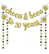 Cheers & Beers to 50 Years Gold Glitter Banner - 50th Birthday Decorations for Him/Her - 50th Bir...