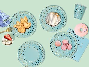 blue and gold party plates